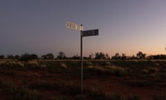 A street sign at dawn in the outback town of Windorah.