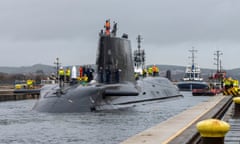 HMS Anson departs a BAE Systems shipyard