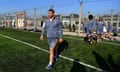 Chris Robshaw steps out onto the field of play at the Unidad Penitenciaria 46 PBA in Buenos Aires in June 2017.