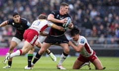 Owen Farrell in action during Saracens’ rout of Harlequins at Tottenham Hotspur Stadium