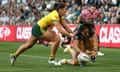 Leianne Tufuga scores the match-winning try for the Kiwi Ferns in the 2023 Women’s Pacific Championships match against Australia at AAMI Park in Melbourne.