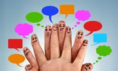 Animated hands with speech and thought bubbles.