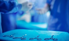 Surgical tools on tray in hospital operation room