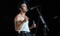 Matt Healy of The 1975 performs during Lollapalooza in Chicago, Illinois.