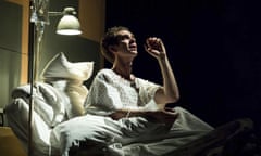 Andrew Garfield plays the lead during a hospital scene in the “Angels in America” production at Britain’s National Theatre in London.