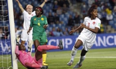 Canada’s Kadeisha Buchanan turns away in delight after giving her side the lead