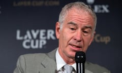 US tennis legend John McEnroe speaks during a press conference before a photo call with the Laver cup in Wimbledon, south west London on June 29, 2017. The Laver Cup is a new compeition in men's tennis that pits European players against the rest of the World. / AFP PHOTO / Justin TALLISJUSTIN TALLIS/AFP/Getty Images