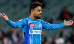 Rashid Khan in action for the Adelaide Strikers during a Big Bash League match in December