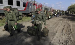 Russian recruits at a railway station in Prudboi, Volgograd region, Russia