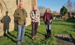 Campaigners Ian Pattenden, Dave Lovell and Maggie Fenton outside All Saints’ church, Tadeley, Kent.