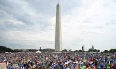 Gun control advocates at a March for Our Lives rally at the Washington monument in Washington DC on 11 June 2022.