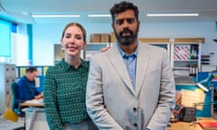 Katherine Ryan as Allison and Romesh Ranganathan as Deacon in Romantic Getaway.