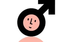 Illustration of man's pink face with black circle and arrow round it