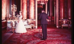 Queen Elizabeth II being photographed by Cecil Beaton at Buckingham Palace, November 1955