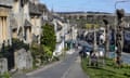 View of road passing by stone houses in picturesque country village