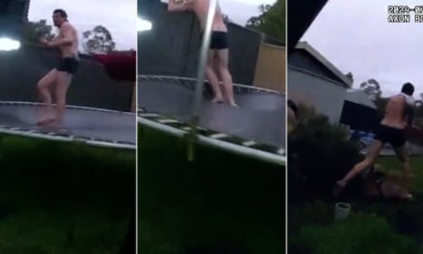 WA man allegedly attempts trampoline escape from police, charged with breaking fence – video