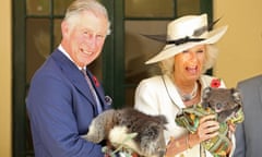 king charles and queen camilla cuddle koalas