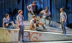 Aki Nakagawa, Patrick Dineen, Jason Battersby, Nate Leung, Justice Ezi, Sade Malone in Lord of the Flies. Photograph Anthony Robling