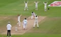 Jimmy Anderson appeals successfully for the wicket of Pakistan’s Abid Ali late on day four.