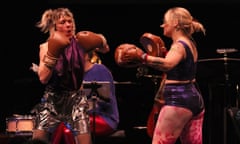 Boxing clever … Laura Bowler (right) dons pads to spar with a member of the ensemble, in her new work, Advert.