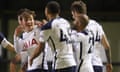 Tottenham Hotspur’s Alfie Devine celebrates scoring.