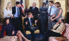 Team Bartlet … from left, Abbey Bartlet (Stockard Channing), Donna Moss (Janel Moloney), Sam Seaborn (Rob Lowe), President Jed Bartlet (Martin Sheen), Leo McGarry (John Spencer), Charlie Young (Dulé Hill), Josh Lyman (Bradley Whitford), CJ Cregg (Allison Janney) and Toby Ziegler (Richard Schiff).