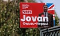 A sign advocating for Labour's Jovan Owusu-Nepaul in the town centre of Walton-On-The-Naze