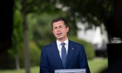 US Secretary of Transportation Pete Buttigieg gives a TV interview at White House<br>epa11493099 United States Secretary of Transportation Pete Buttigieg speaks during a television interview at the White House in Washington, DC, USA, 23 July 2024. EPA/CHRIS KLEPONIS / POOL