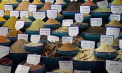 Persian spices on display at a market.