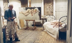 Painting of Ria almost finished: Lucian Freud photographed in his studio with model Ria Kirby by his assistant, David Dawson, 2007