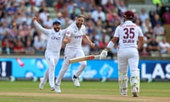 Chris Woakes celebrates taking the wicket of Joshua Da Silva