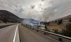 Highway with fire in background