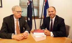 The banking royal commissioner, Kenneth Hayne, with the treasurer, Josh Frydenberg