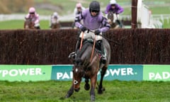 Harry Cobden gathers Stage Star after a mistake at the last fence before securing victory at Cheltenham