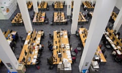 Students inside the main LSE library designed by Norman Foster