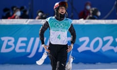 Eileen Gu celebrates winning gold at the freestyle skiing big air