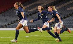 Scotland's Abigail Harrison celebrates scoring what proved the winning goal against Austria