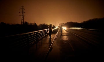 A road at night near Dunkirk, northern France.