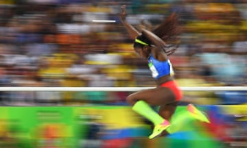 Colombia’s Katerine Ibarguen competes in the women’s triple jump final.