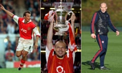 Freddie Ljungberg celebrates after scoring on his debut in September 1998, with the FA Cup trophy in 2005 and taking a training session during his stint as Arsenal interim manager in 2019.