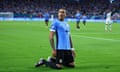 Darwin Núñez celebrates during Uruguay's win over Panama