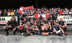 The Toronto Wolfpack team pose for a photograph with their fans after the Championship match against  Bradford Bulls in 2019.