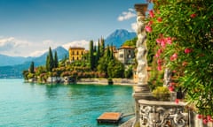 Villa Monastero on Lake Como in the Italian Lakes with mountains in backgound.