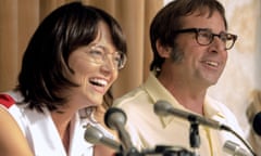 Game on … Emma Stone as Billie Jean King and Steve Carell as Bobby Riggs in Battle of the Sexes.