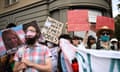 Transgender rights supporters at a rally opposing neo-Nazi protesters outside Victorian parliament House last week.