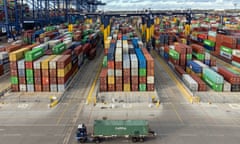 Thousands of shipping containers at the Port of Felixstowe in Suffolk.