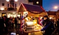 People buying Roast chestnuts at a street stall, Wallingford Christmas market, Oxfordshire UK<br>D0YFJW People buying Roast chestnuts at a street stall, Wallingford Christmas market, Oxfordshire UK