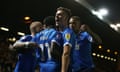 Kwame Poku celebrates scoring Peterborough’s third goal in their emphatic win over Sheffield Wednesday