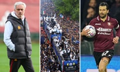 José Mourinho during a training session with Roma, the bus with Inter's players on board leaves for a city tour to celebrate their Scudetto, plus Salernitana’s Antonio Candreva.