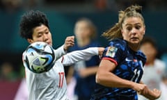 FBL-WC-2023-WOMEN-MATCH42-VIE-NED<br>Netherlands' forward #11 Lieke Martens (R) and Vietnam's defender #17 Thi Thu Thao Tran fight for the ball during the Australia and New Zealand 2023 Women's World Cup Group E football match between Vietnam and the Netherlands at Dunedin Stadium in Dunedin on August 1, 2023. (Photo by Sanka Vidanagama / AFP) (Photo by SANKA VIDANAGAMA/AFP via Getty Images)
